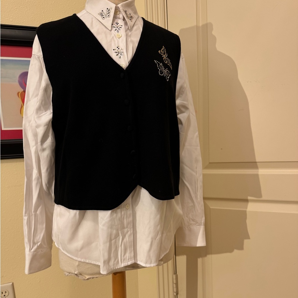2 PIECE Christine Alexander TOP size L + Sweater VEST Size XL RHINESTONES